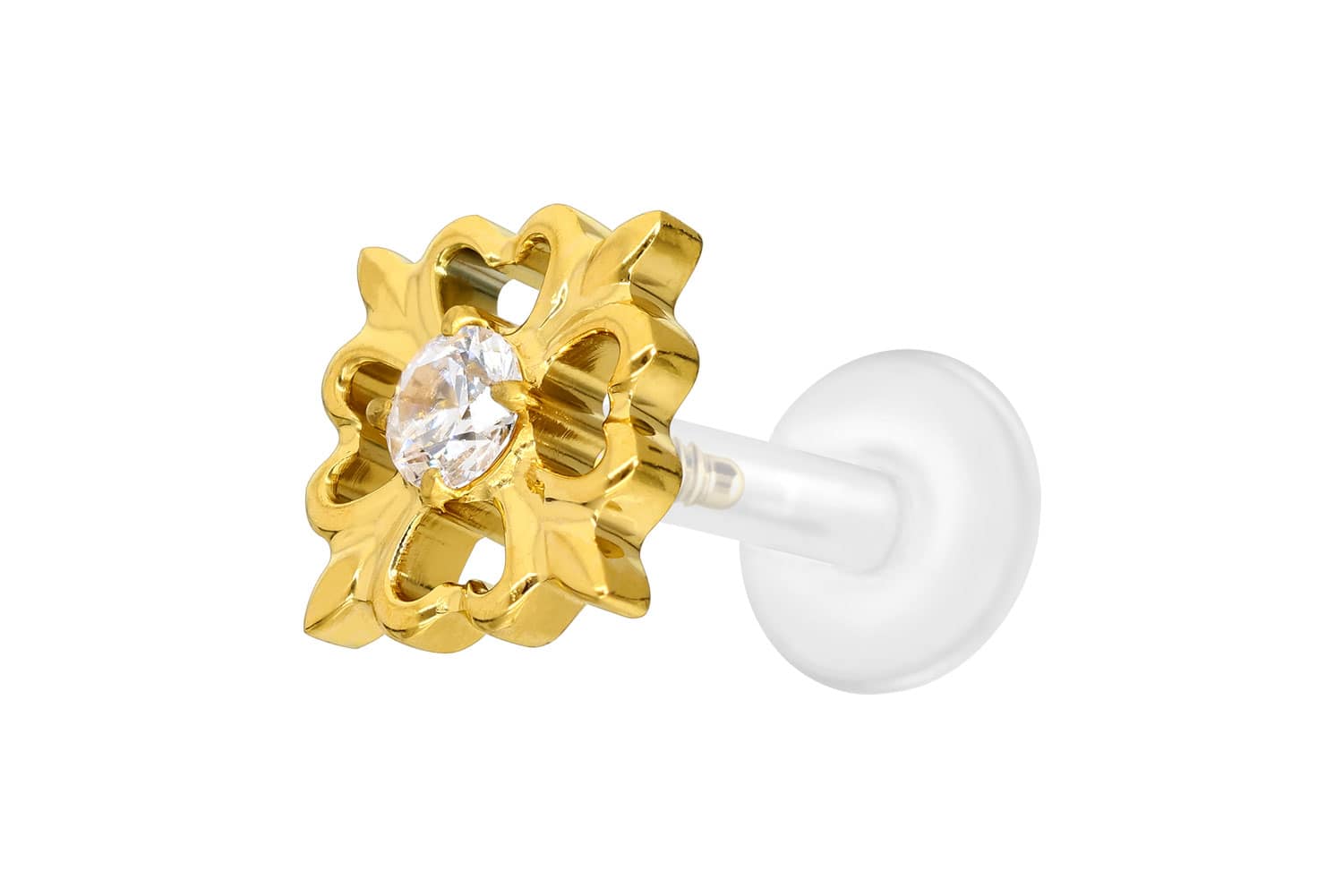 PTFE Labret Piercing mit Innengewinde + Titan-Aufsatz KLEEBLATT